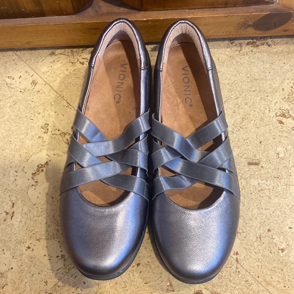Silver Flats with Crisscross Straps - Never Worn!
